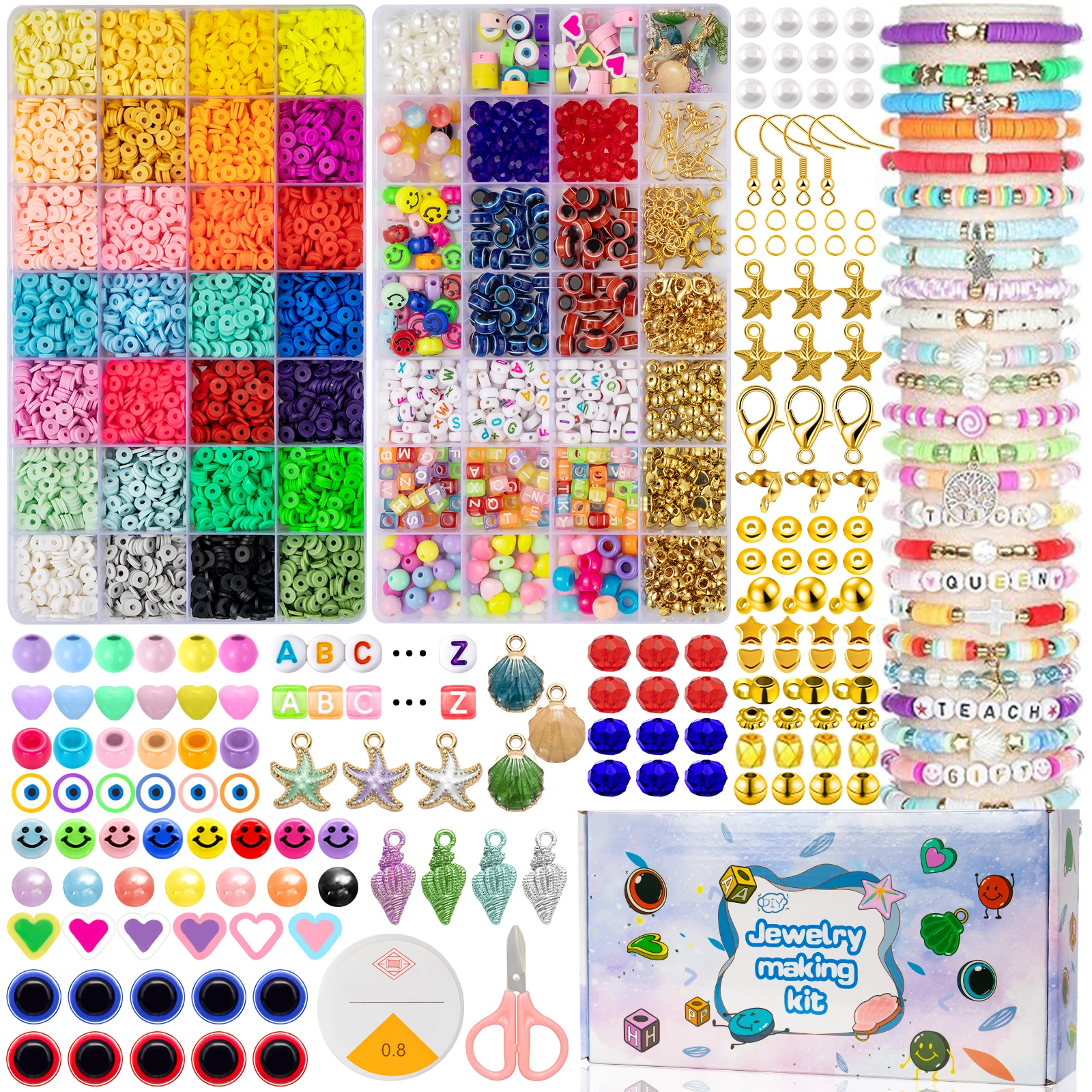 6500+ Bead Jewelry Kit - Make Bracelets & Necklaces | Alphabet & Roman Beads + Tools