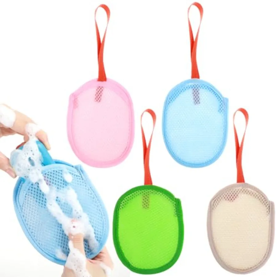 

4 Pcs Mesh Soap Bag Exfoliating Soap Pouch Soaps Loofah Pouch for Women and Men Bar Soaps Scrubber Pouches for Shower Bathing A