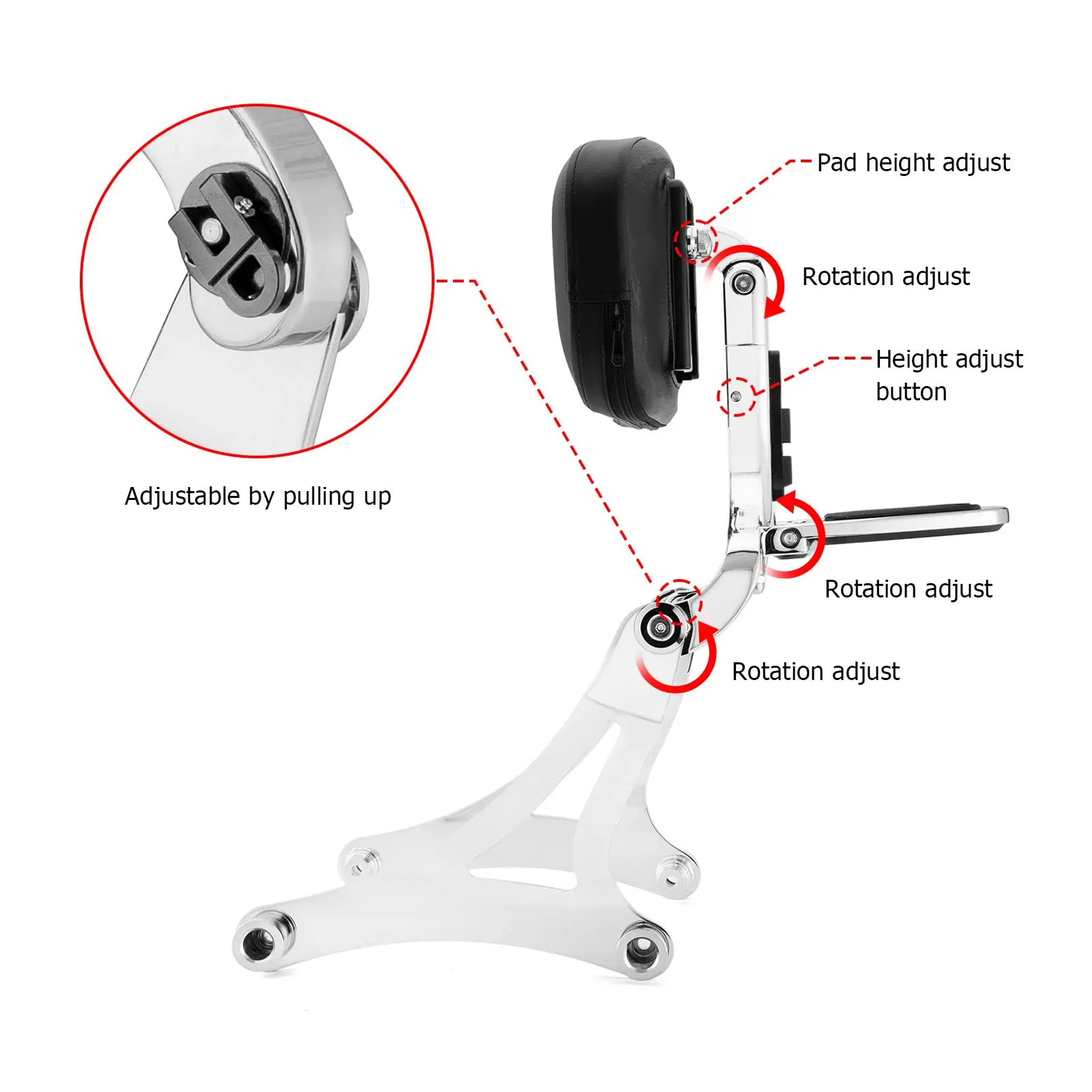Adjustable Backrest Sissy Bar Compatible with 2014-2024 Indian Chieftain Dark Horse Vintage Challenger Springfield Models
