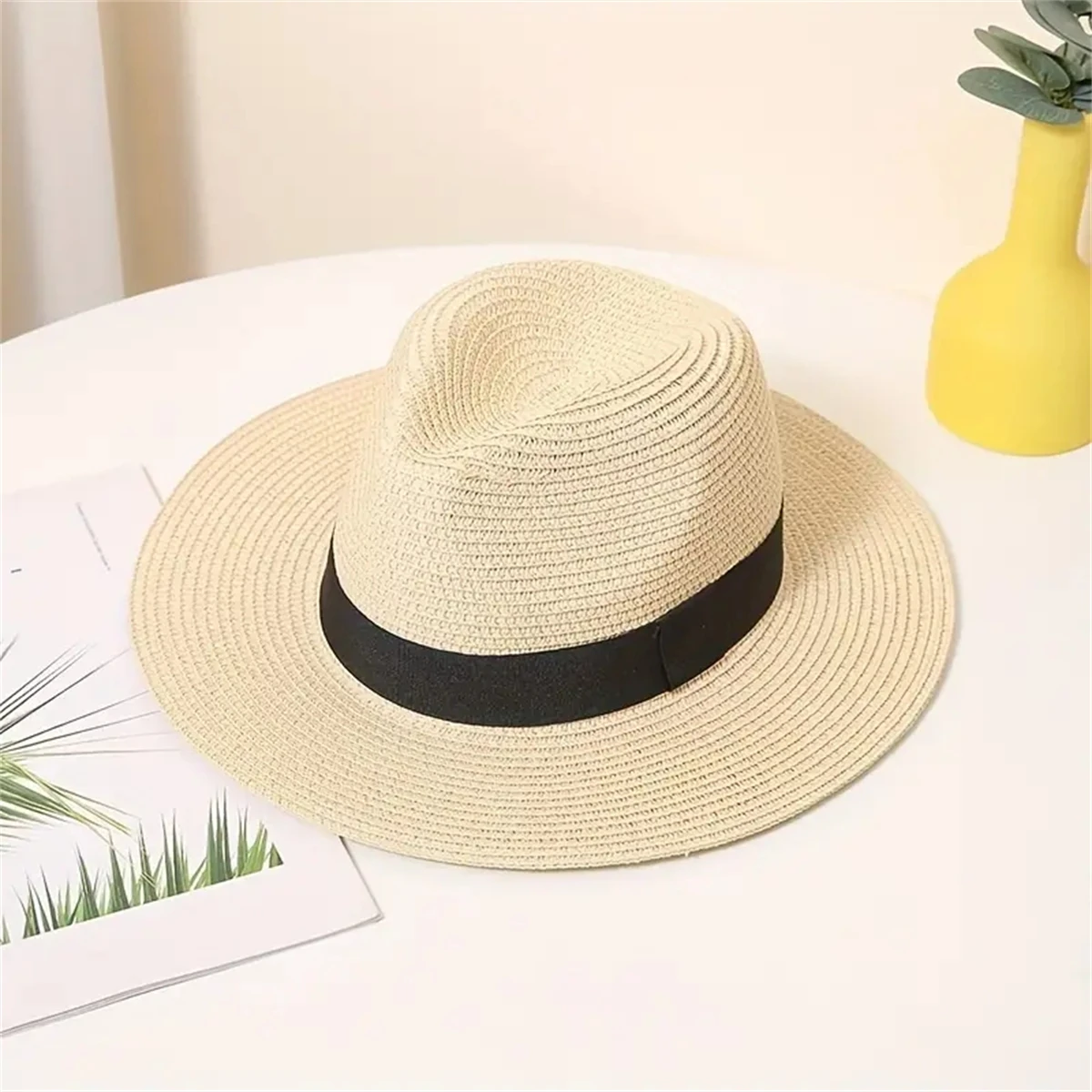 Classic Unisex Straw Hat Solid Color British Style Panama Hats BreathableSun Hats Outdoor Travel Beach Hat For Women Men