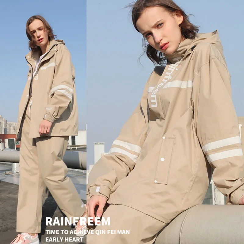 Korean Fashion Split Raincoat Jacket Rain Pants Suits Double Layer Breathable Outdoor Hiking Riding Rain Poncho Matching Sets