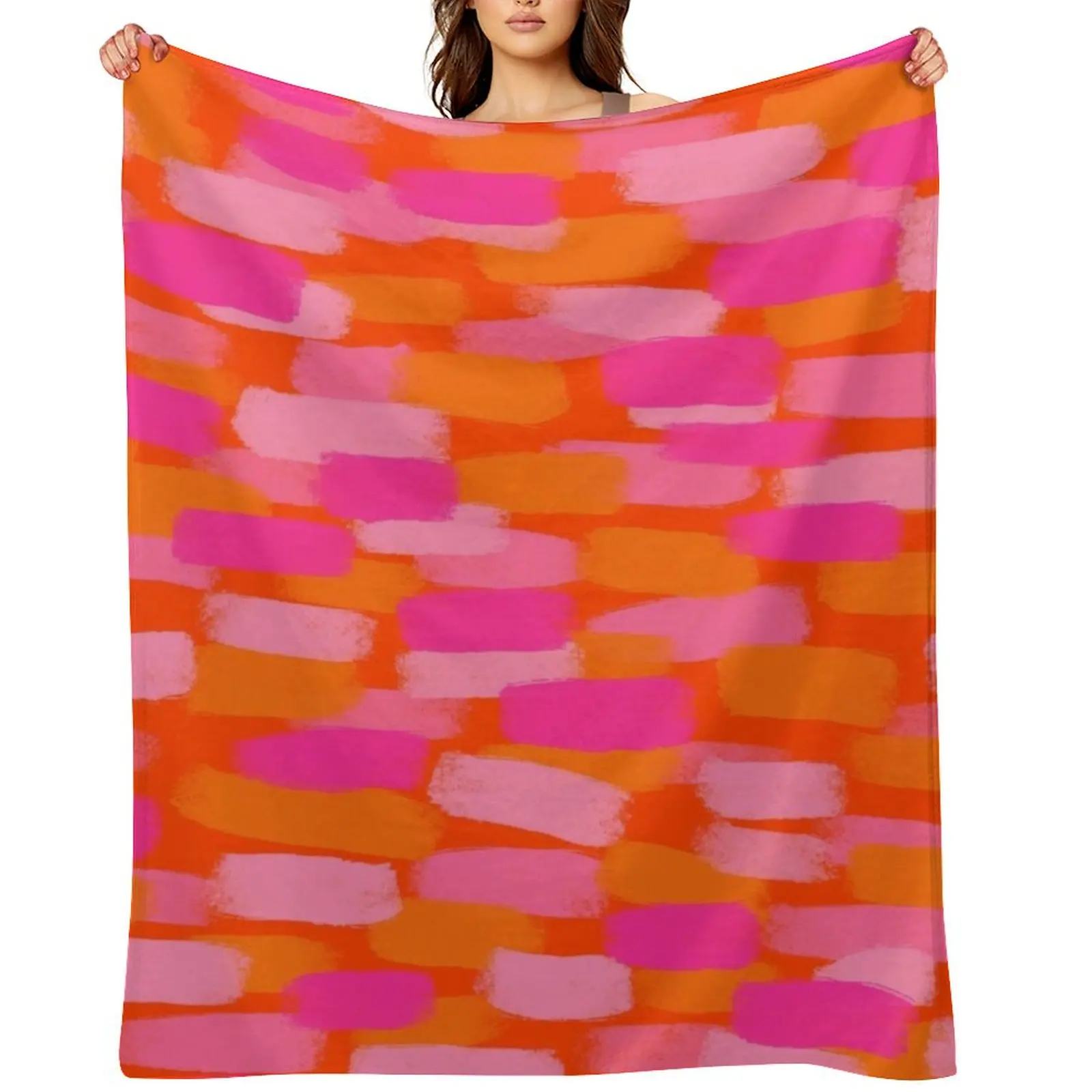 

Abstract, Pink and Orange, Paint Brush Effect Throw Blanket Bed covers Thin Furry Blankets