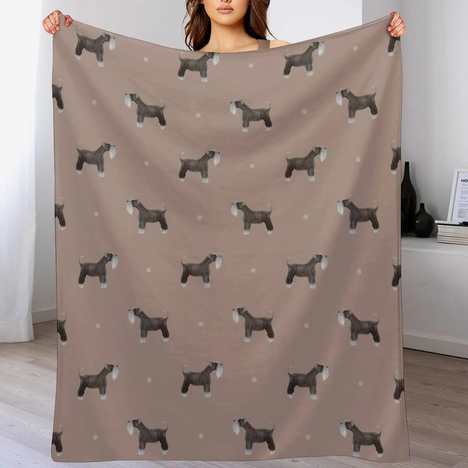 

Side facing Schnauzer Repeat Pattern Mushroom Pink Throw Blanket Soft Comfort Blanket for Reading Watching TV