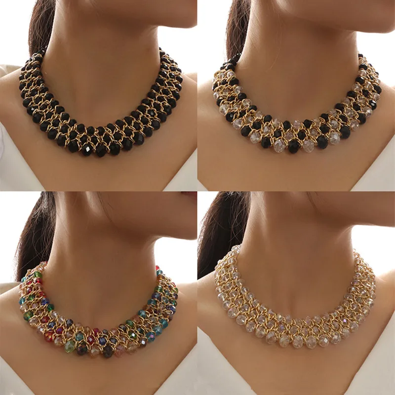 New Handmade Colorful Crystal Mixed Multilayer Choker Necklace Women Bijoux Beads Collar Necklace Jewellery