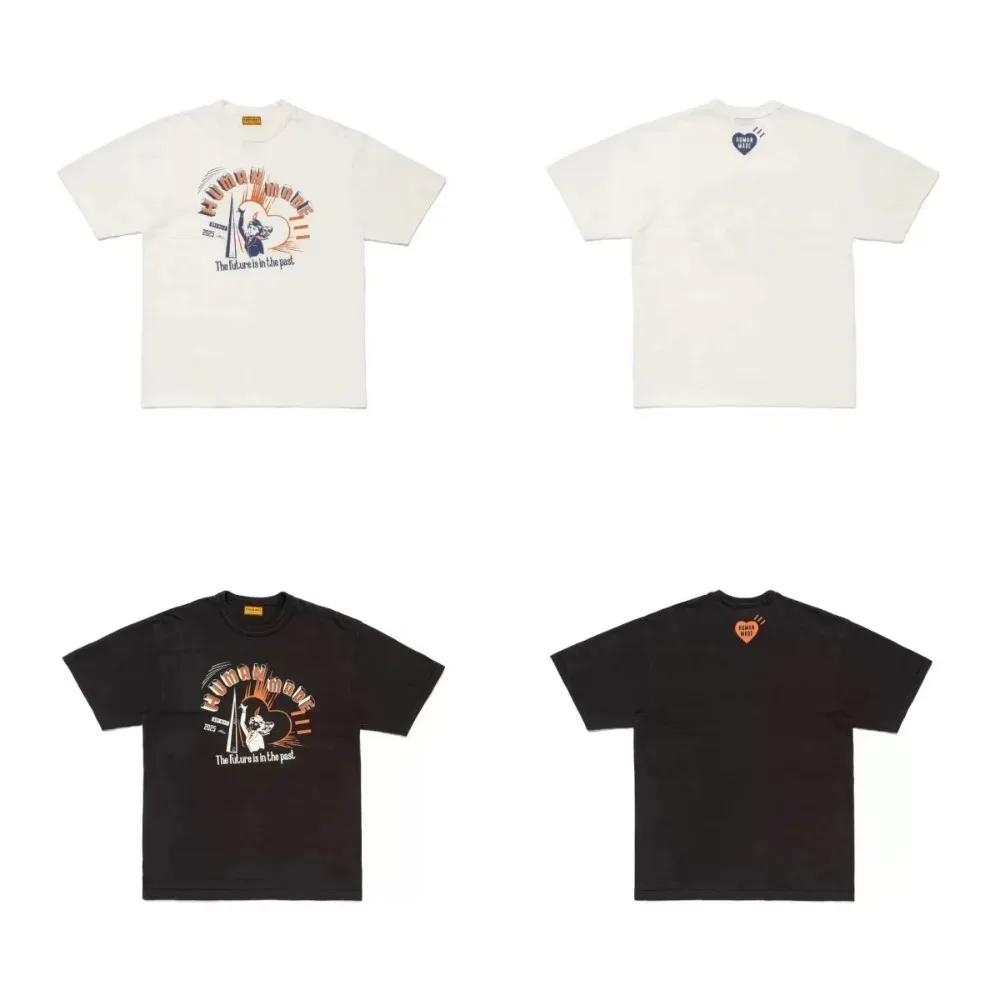 2026 Summer New HUMAN MADE 25SS Cute Animal Print Slub Cotton T-shirt Men Women Fashion Streetwear Tee Casual Top