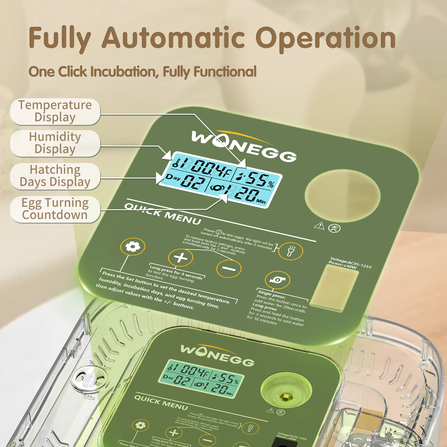 12 Eggs Incubator For Hatching Eggs, Temp And Humidity Control, 360°View Auto Water Adding, Egg Candler Egg Turning Countdown Ha