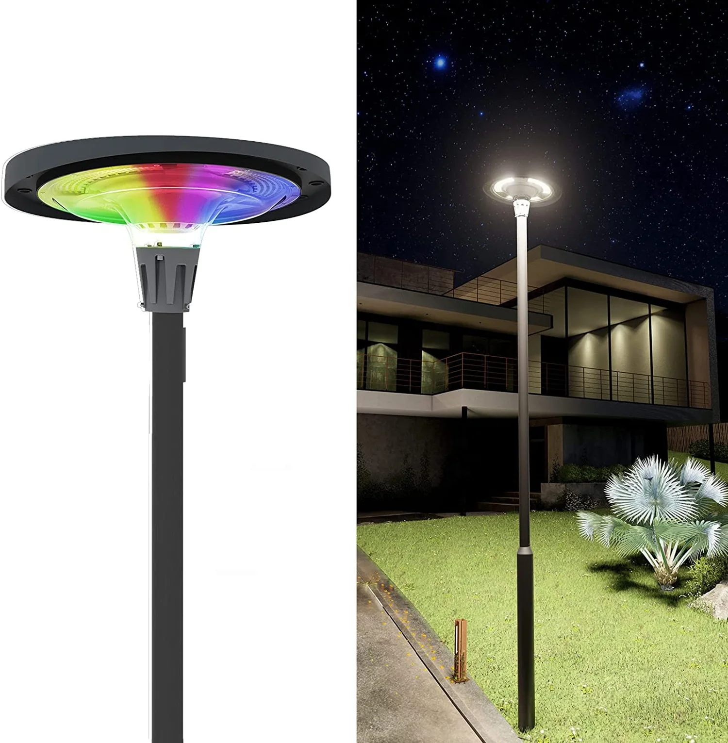 

1200W Remote Control RGB Solar Street Light with App Control Dusk to Dawn Garden Light IP65 Waterproof Smart Solar Pole Light