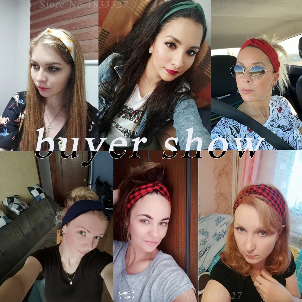2024 New Women Summer Hair Bands Print Flower Headbands Fashion Vintage Cross Turban Bandage Bandanas Hair Accessories FD711 image 3