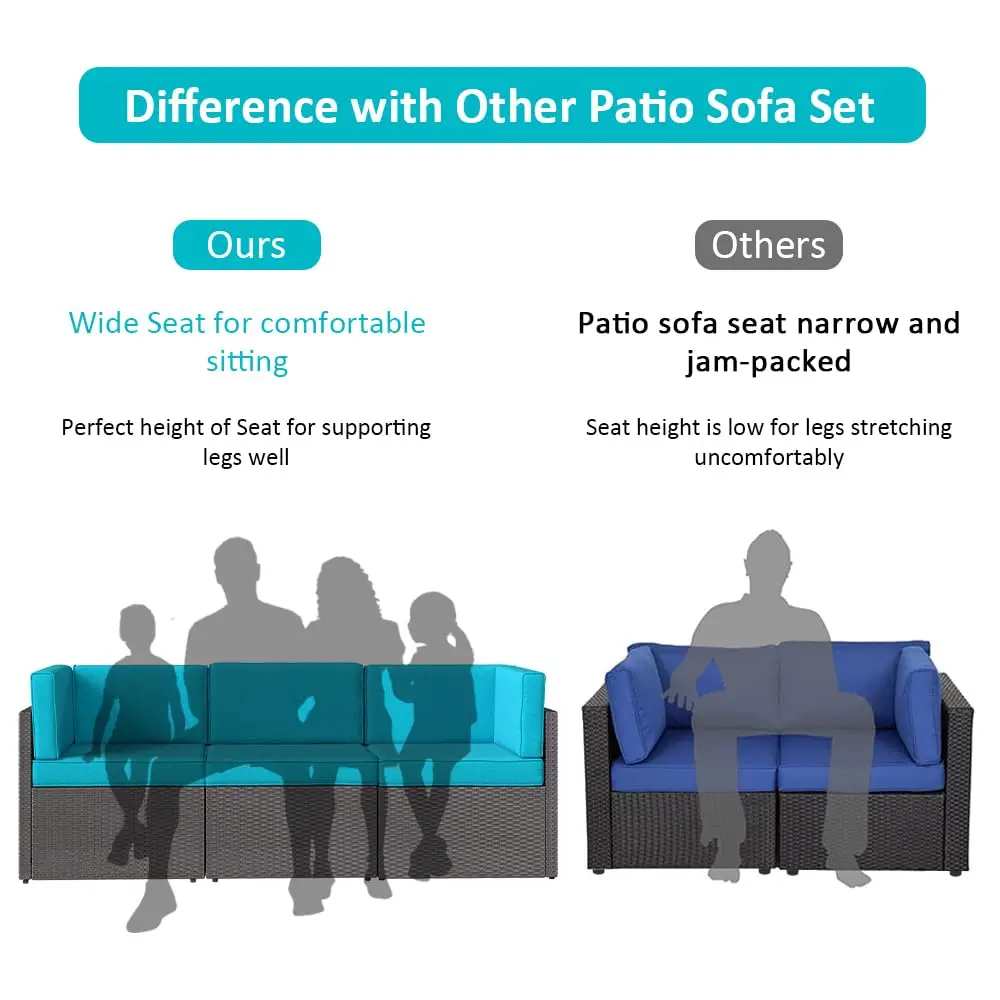 7 PCs Outdoor Patio Furniture PE Wicker Rattan Sectional Conversation Sofa Set, Turquoise