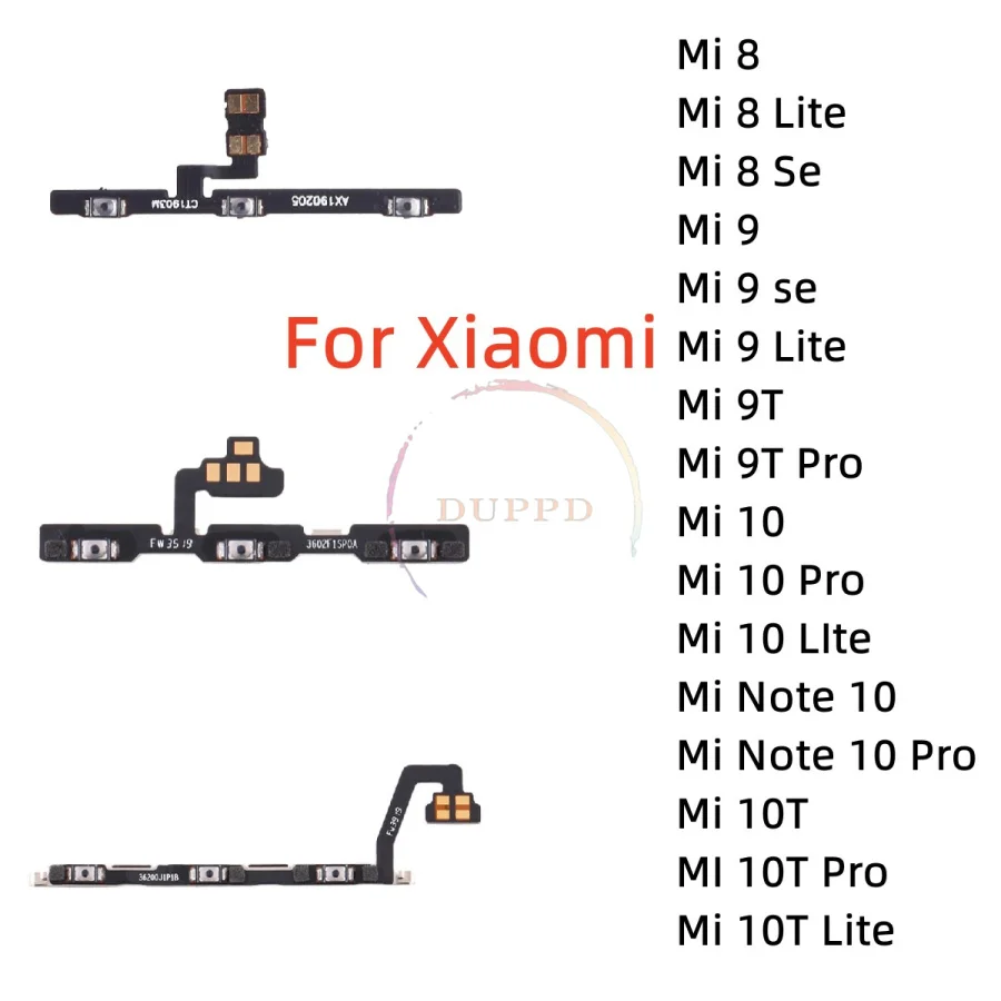 New Power On Off Volume Side Button Key Flex Cable For Xiaomi Mi 8 9 se Lite / Mi 9T 10T 10 Note 10 Pro Lite Replacement parts