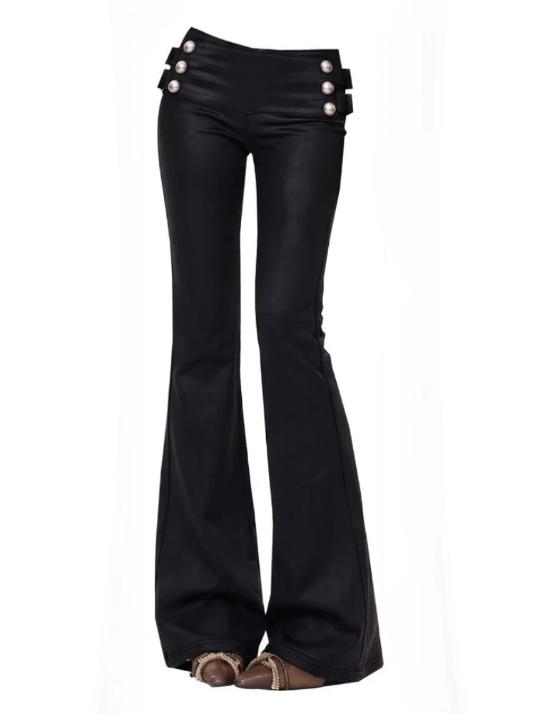 American Gothic Vintage Aesthetic Women Low Waist Micro Flare Trousers Slim Fit Trendy Chic Hot Girl Long Pants Bottoms