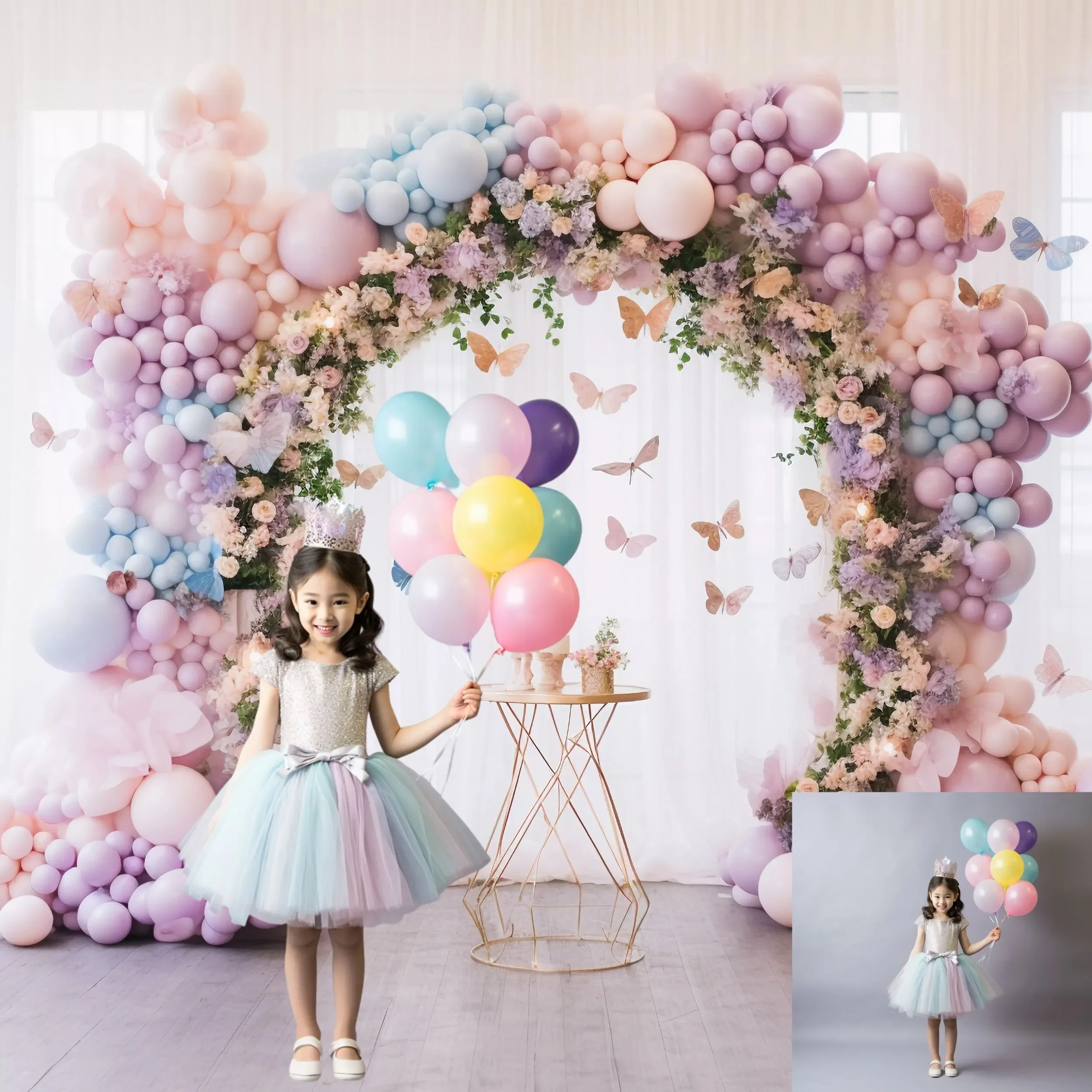 Mehofond Photography Background Butterfly Floral Arch Balloon Children Birthday Cake Smash Portrait Decor Backdrop Photo Studio