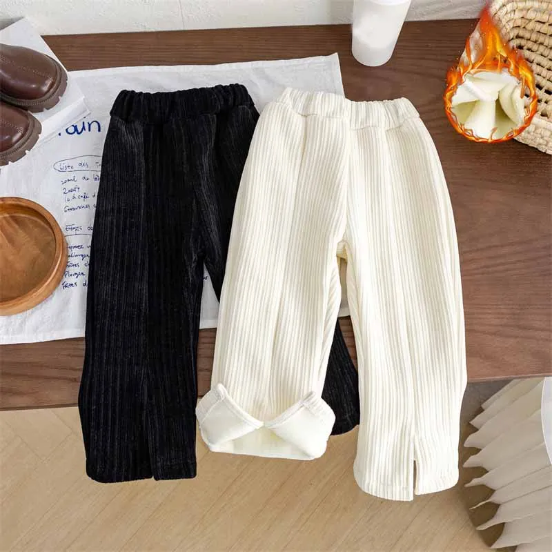 

Girl's Padded Pants Winter Thickened Flared Pants Children's Warm Casual Trousers New Autumn Kids Solid Cotton Sweatpants