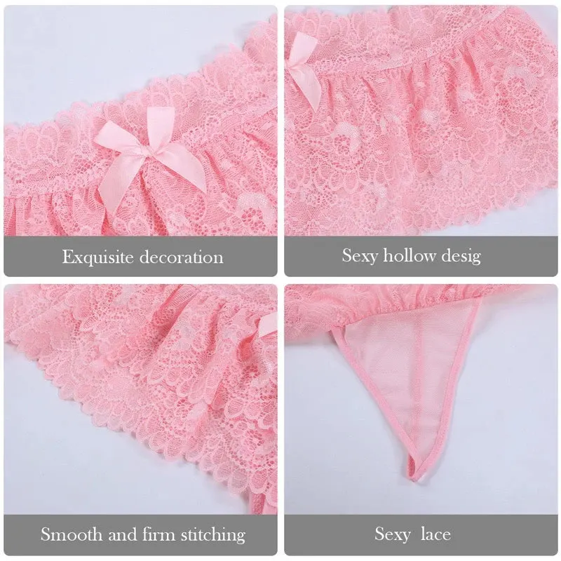 Mini Falda plisada para mujer, tangas de encaje de doble capa, bragas con volantes, lencería Sexy, pantalones cortos sólidos, ropa interior de vestido de noche