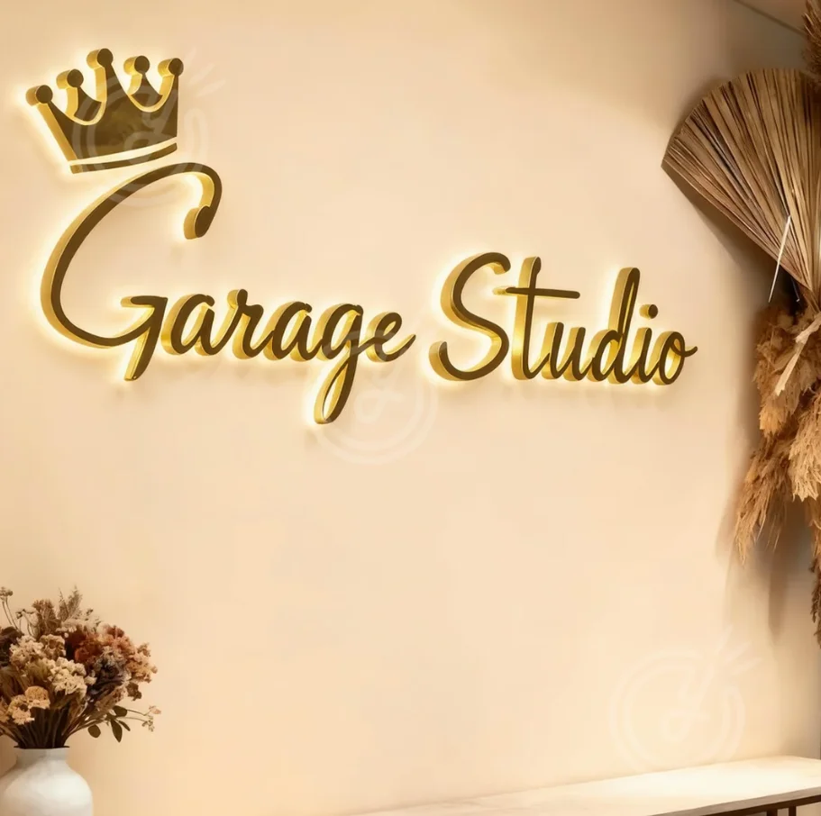 

Изготовленные на заказ наружные и внутренние вывески с подсветкой, знак для гаражной студии, буквенный логотип, светодиодная реклама, металлическая водонепроницаемая вывеска с подсветкой