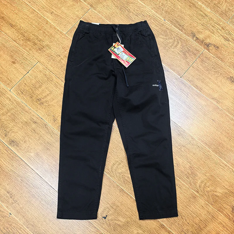 25SS Spring Summer Japanese Elastic Waist Tapered Cargo Pants - Oversized Cityboy 100% Cotton Workwear Chino Trousers for Men