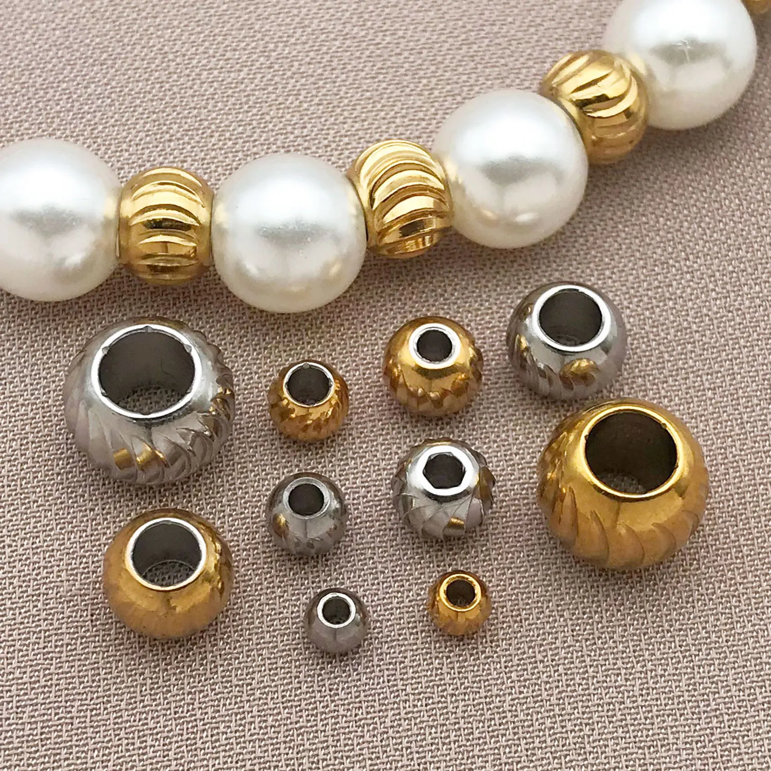    10 Stück 3/4/5/6/8 mm Edelstahl Runde Kürbis Spacer Perlen Lose Perlen für DIY Armbänder Halskette Perlen Schmuckherstellung Charm
