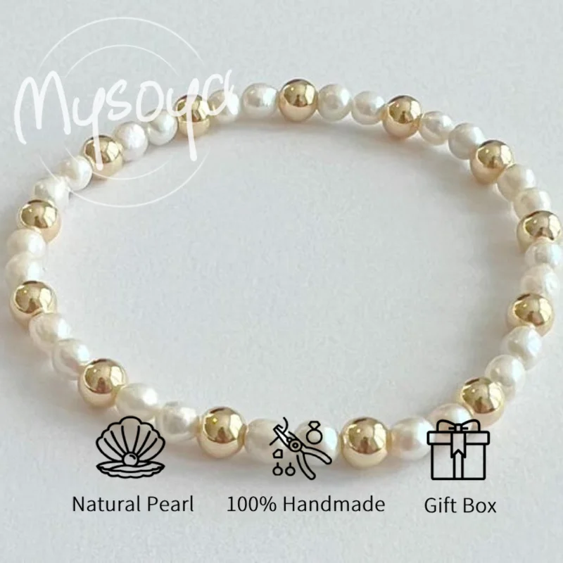 

MYSOYA 4-5 мм натуральный белый рис в форме пресноводного жемчуга браслет для женщин и мужчин с подарочной коробкой подарок на день рождения, свадьбу, годовщину