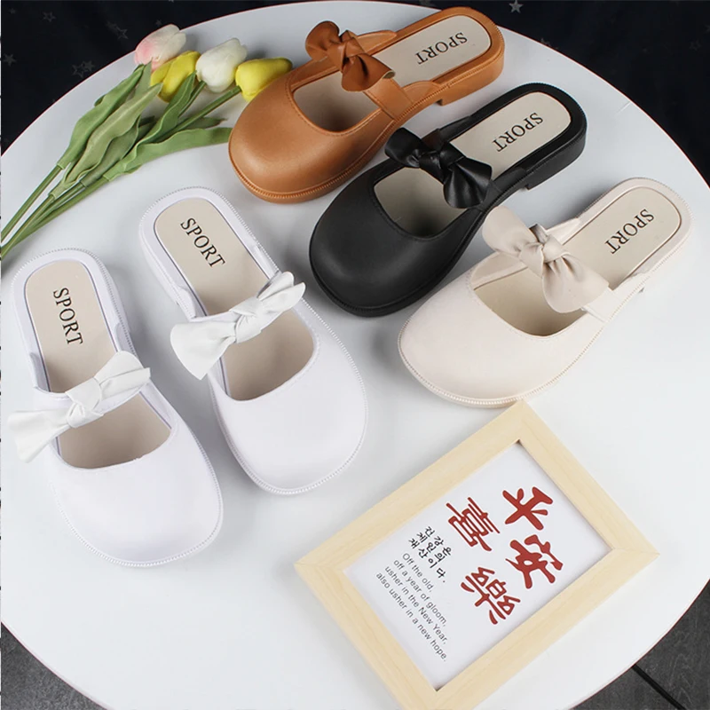 Women's Summer PVC New Slippers Flat Fashion Solid Color Bow Casual Sandals