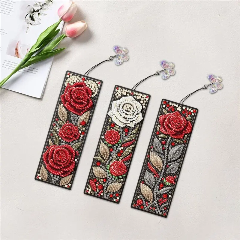 ABCA-3Pcs Special Shape Diamond Painting Bookmarks With Pendant Bookmarks With Pendant Gift For Reader Crafts Lovers