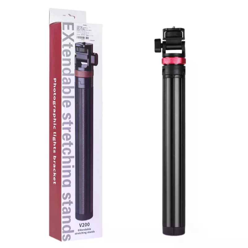 V-200 라이트 스탠드 삼각대 휴대폰 클립 액션 카메라 핸드헬드 COB 라이트 휴대용 알루미늄 합금 2M 라이트 스탠드