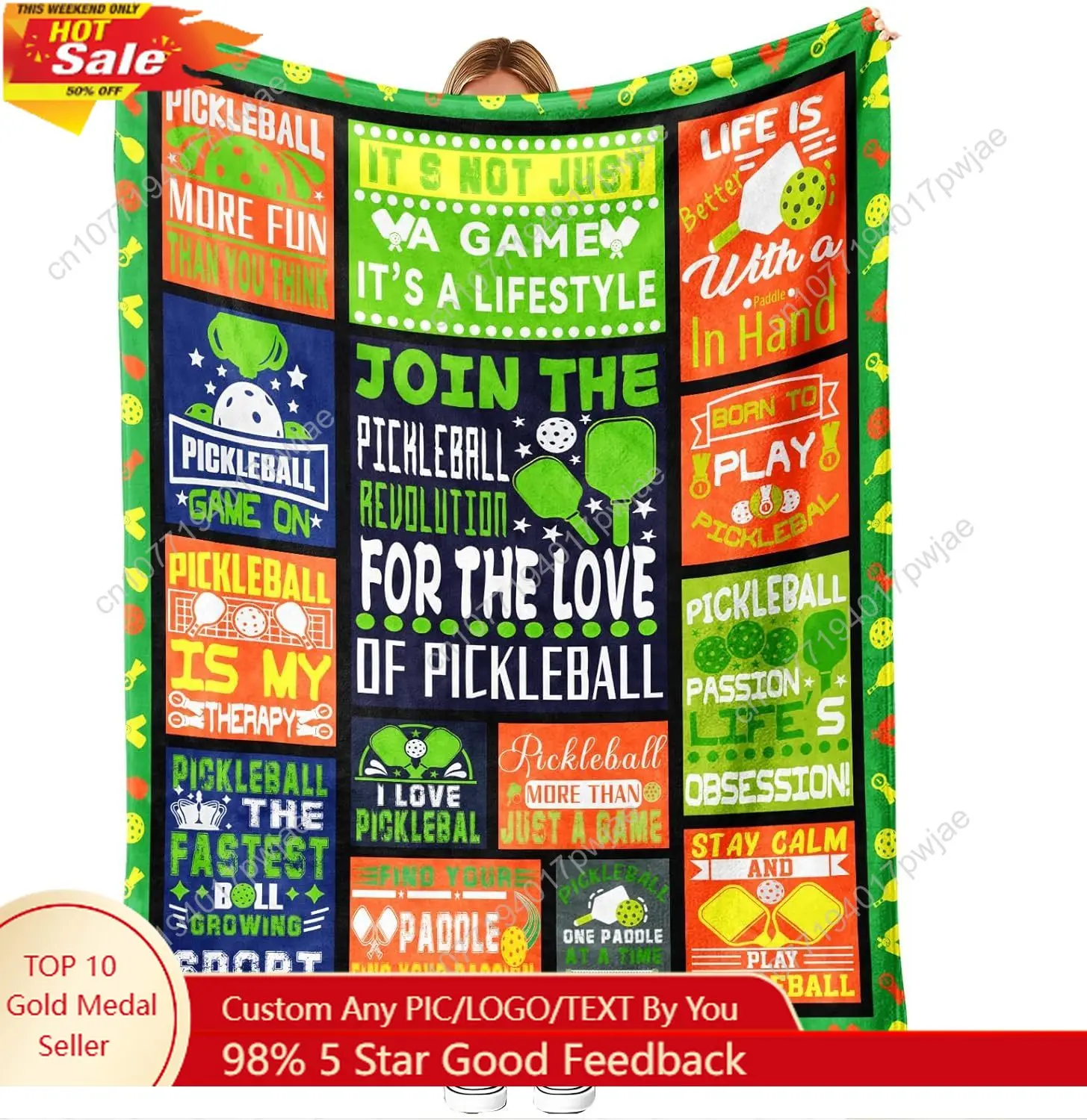 

Join The Pickleball Revolution Flannel Throw Blanket Funny Slogan Collage Pickleball Gifts for Women Men Custom blankets