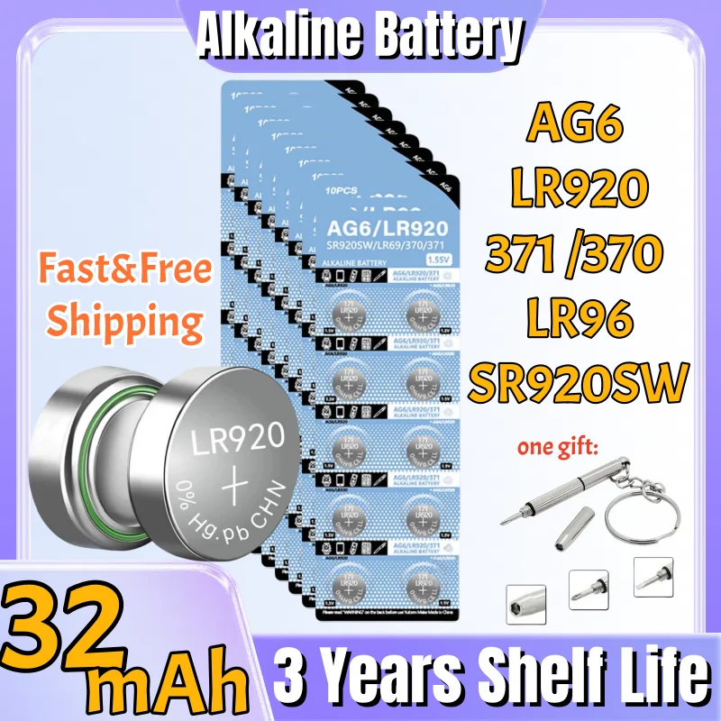 4-120PCS AG6 LR920 Button Batteries SR920SW 371 370 LR96 Alkaline Cell Coin Battery for Watch Toys Calculator Remote Button Cell