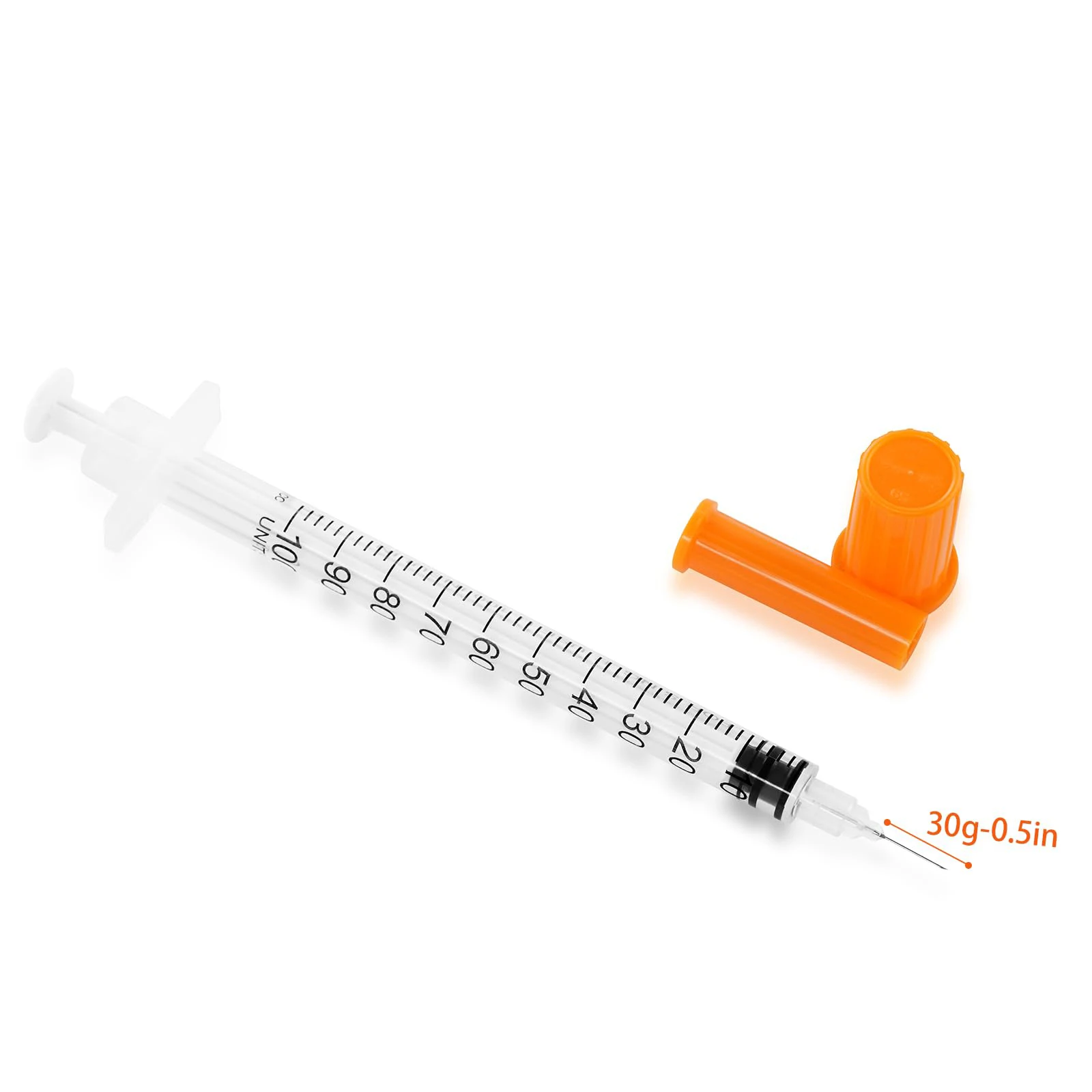 100 عبوة من حقنة الأنسولين 1 مللي/cc 30 جرام 1/2 بوصة مع غطاء برتقالي معقم يمكن التخلص منه ملفوف بشكل فردي للحيوانات الأليفة