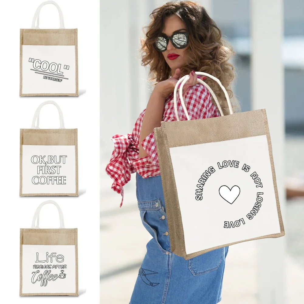 

Portable Shopping Bag Environmental Protection Lightweight Storage Bag Vintage Handbag Commuting Jute Bags Food Series
