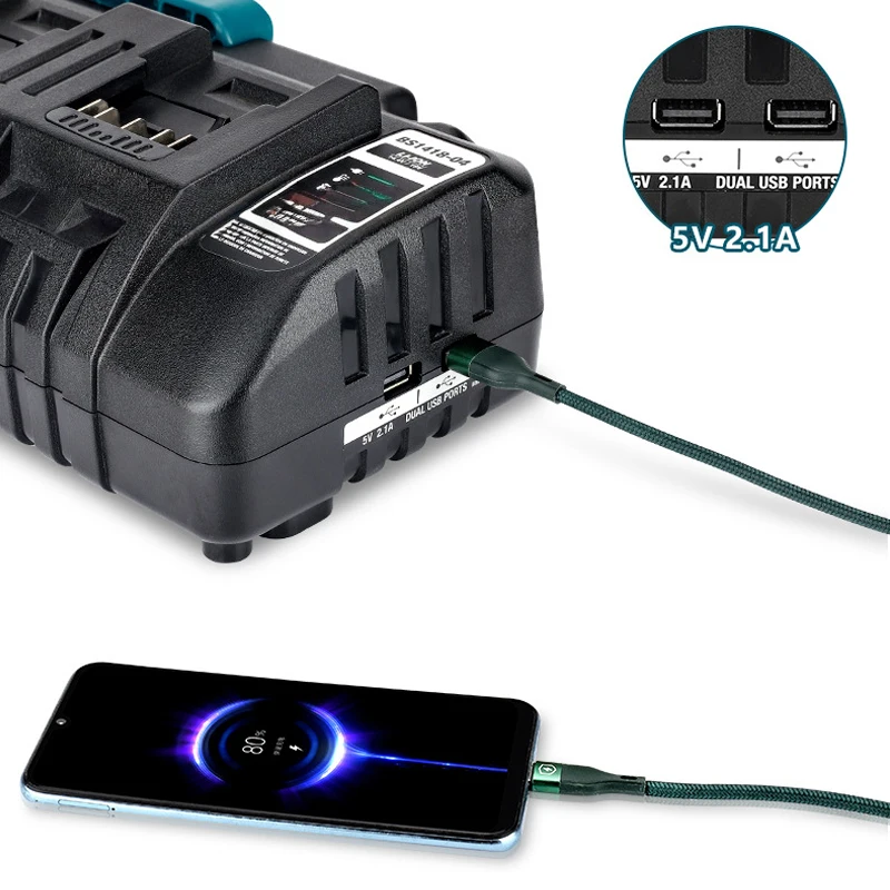 4-port Fast Charger Lithium Battery Charger Supports Mobile Phone Charging for Bosch 14.4–18V Lithium Batteries with USB Port