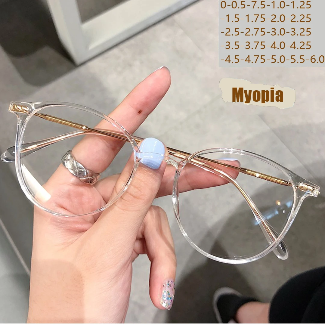 Myopia Glasses Women's Ultra-Light Protective Glasses Anti-Blue Light Flat-Light Glasses Round Frame Glasses Frame 9531