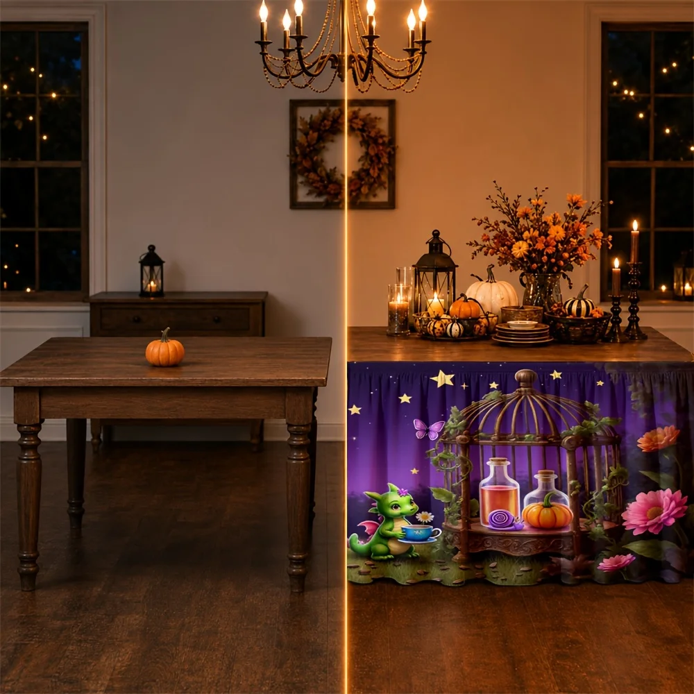 Tablecloth: Dreamy Starry Garden, Magic Potion Theme, Halloween Autumn Night Party, Partyxzj