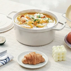 Non-Stick Ceramic Enamel Stock Pot with Lid - Toxin-free Heat Preservation Saucepan Casserole for Gas And Induction Cooking