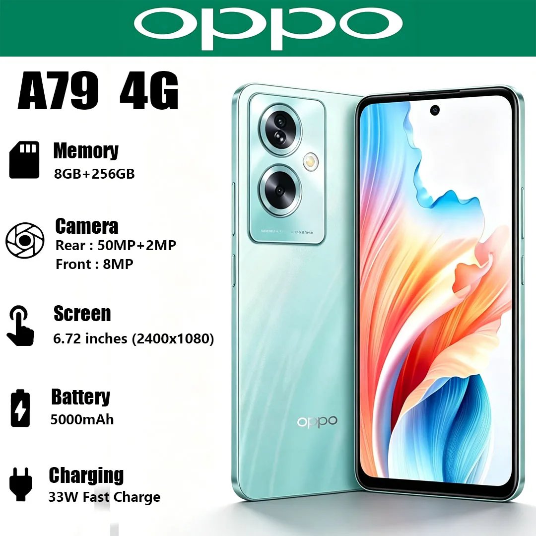 New OPPO A79 6.72" Big Screen Mobile Phone 5000mAh Battery 33W Fast Charge 50MP Camera Dual-SIM Budget Smartphone Global Version