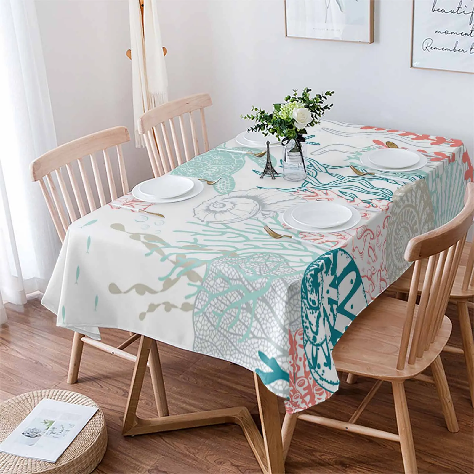 Summer Marine Life Coral Seaweed Waterproof Tablecloth For Table Kitchen Decorative Coffee Cuisine Party Table Cover