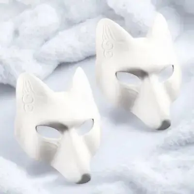 Cartoon-Party-Maske, 2 Stück, japanisch inspiriert, Fuchs-Gesichtsmaske, weiß, Halloween-Kostüm-Zubehör, handbemalt, für Frauen, Cosplay