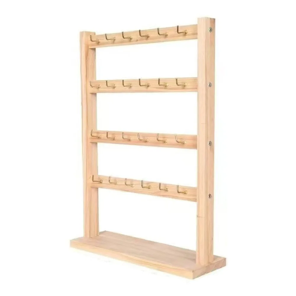 

Multi-Function Wooden Jewelry Storage Rack with Hooks Simple Jewelry Display Stand Creative Multi-layer Bathroom Shelf Desktop