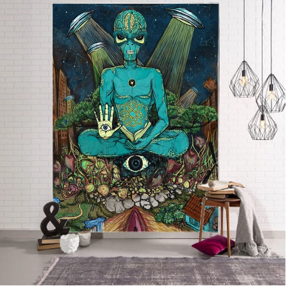 Sci-Fi Alien Decorative Tapestry Mandala Boho Hippie Wall Decor Tapestry Wall Covering Home Decor Cute Room Decor Tapestry