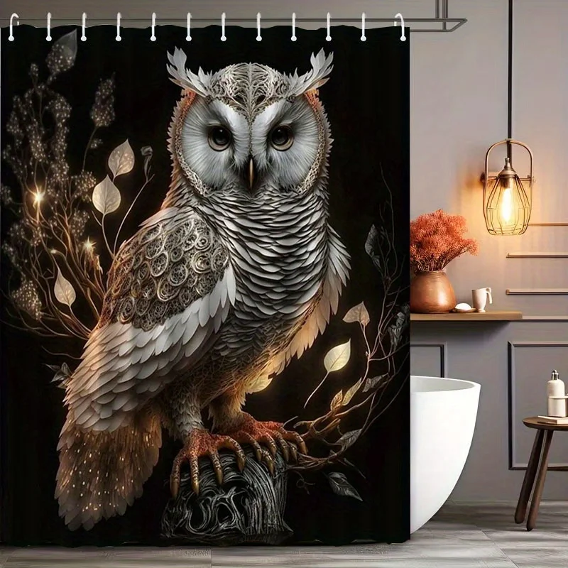 1pc Shower Curtain Featuring an Owl Design, Includes Hooks, Washable, Serves As a Bath Divider, And Is Suitable for Bathroom Dec