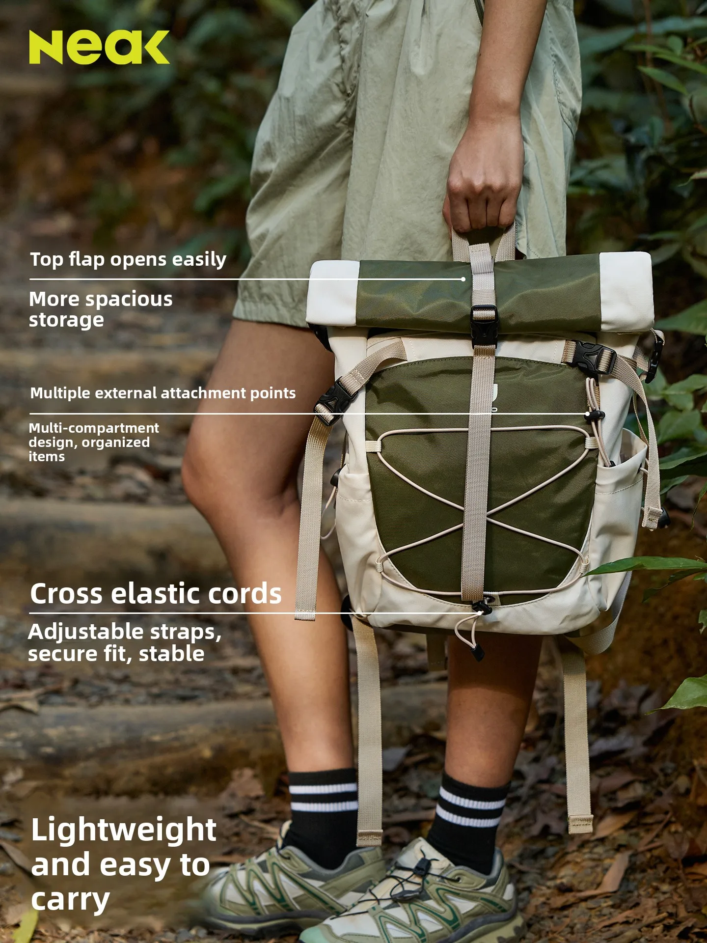 NEAK Lightweight Outdoor Women's Backpack 2026 New Hiking Sports Commuter Bag Female Climbing Bag Square Shape Basic Support