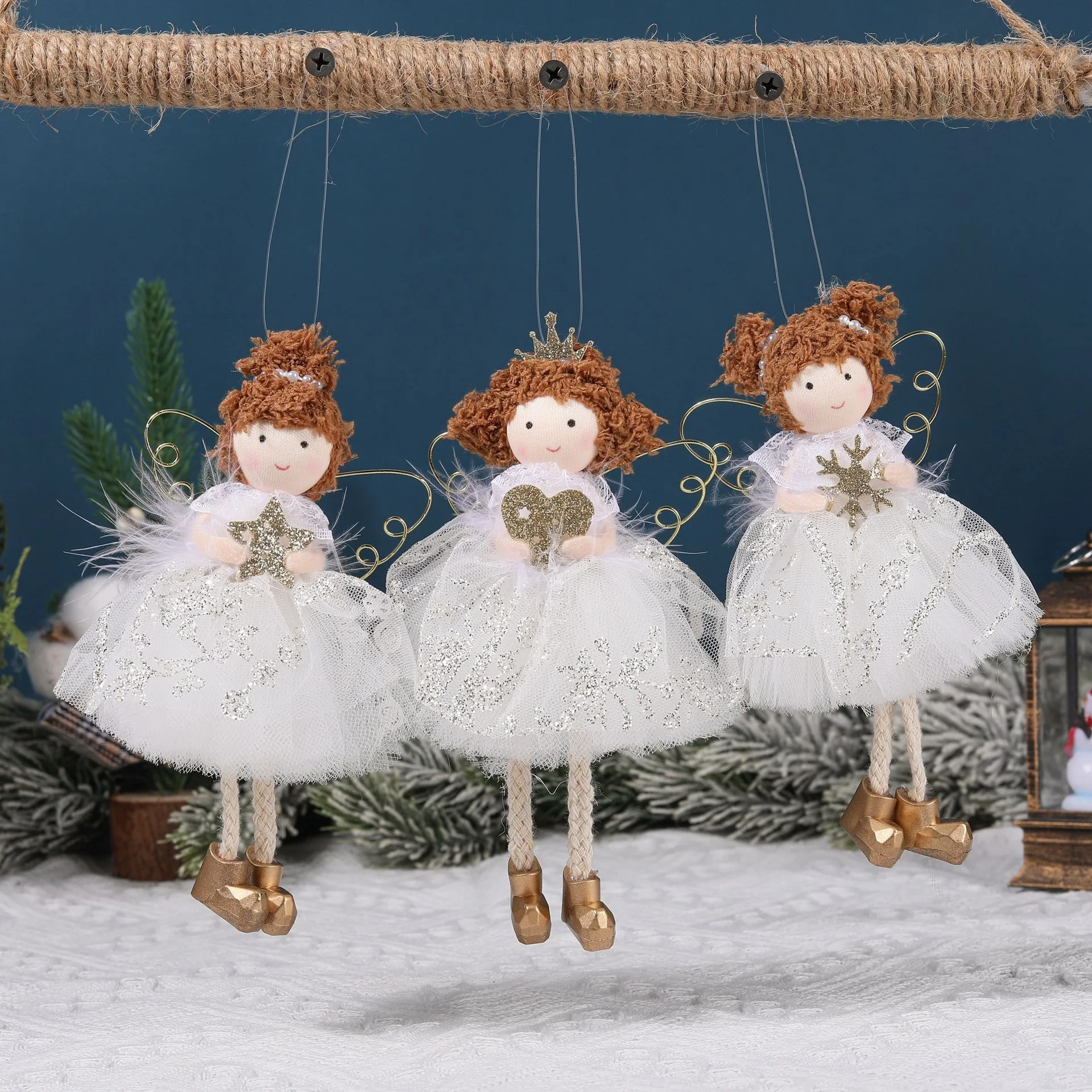 

Christmas Mesh Dress Golden-winged Angel Doll Xmas Tree Hanging Angle Girl Noel Merry Christmas Decor Natal Happy New Year 2026