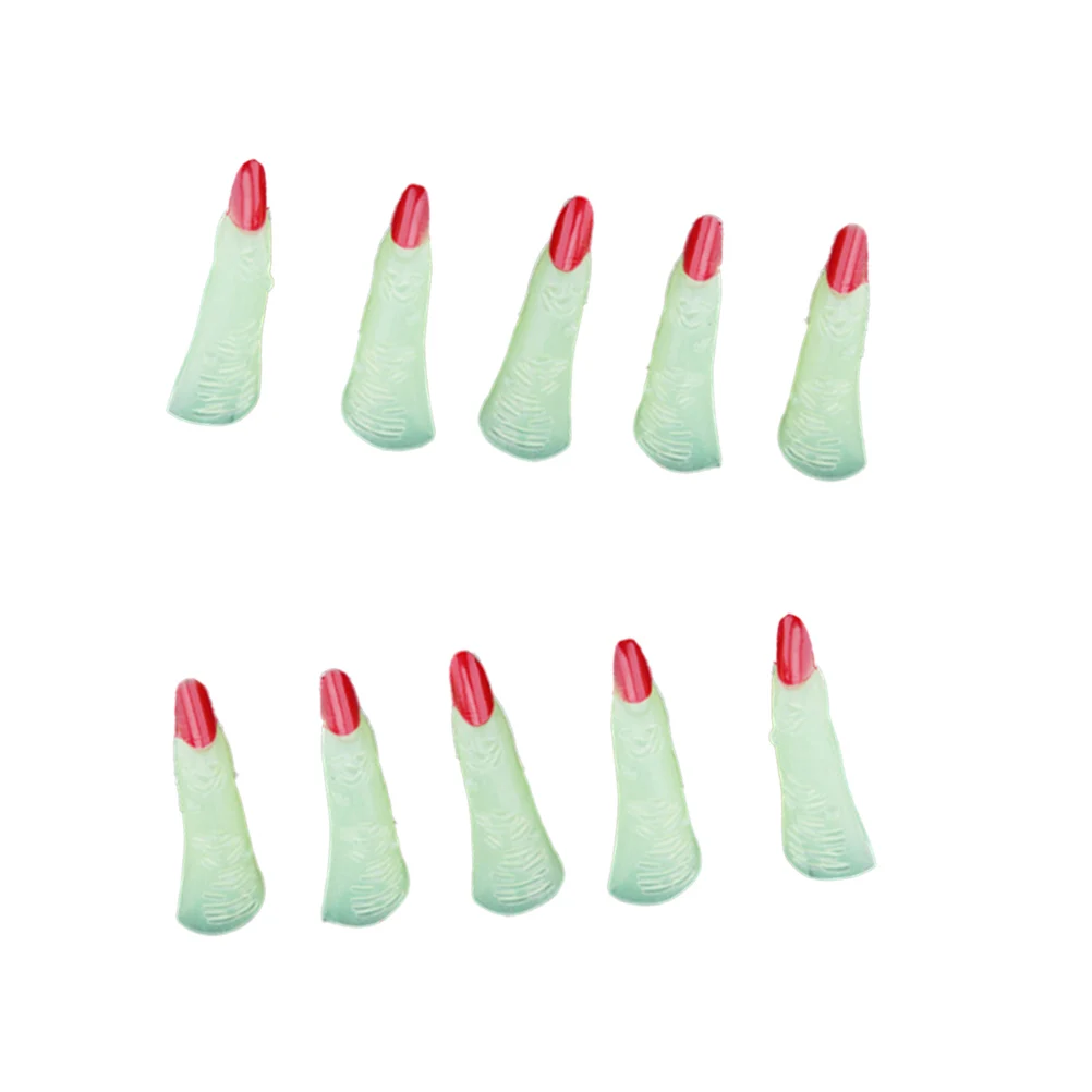 

10Pcs Glow Halloween Witch Fingers Fake Nails Luminous Spooky Scary Party Props Costume Accessories Night Glow False Nails