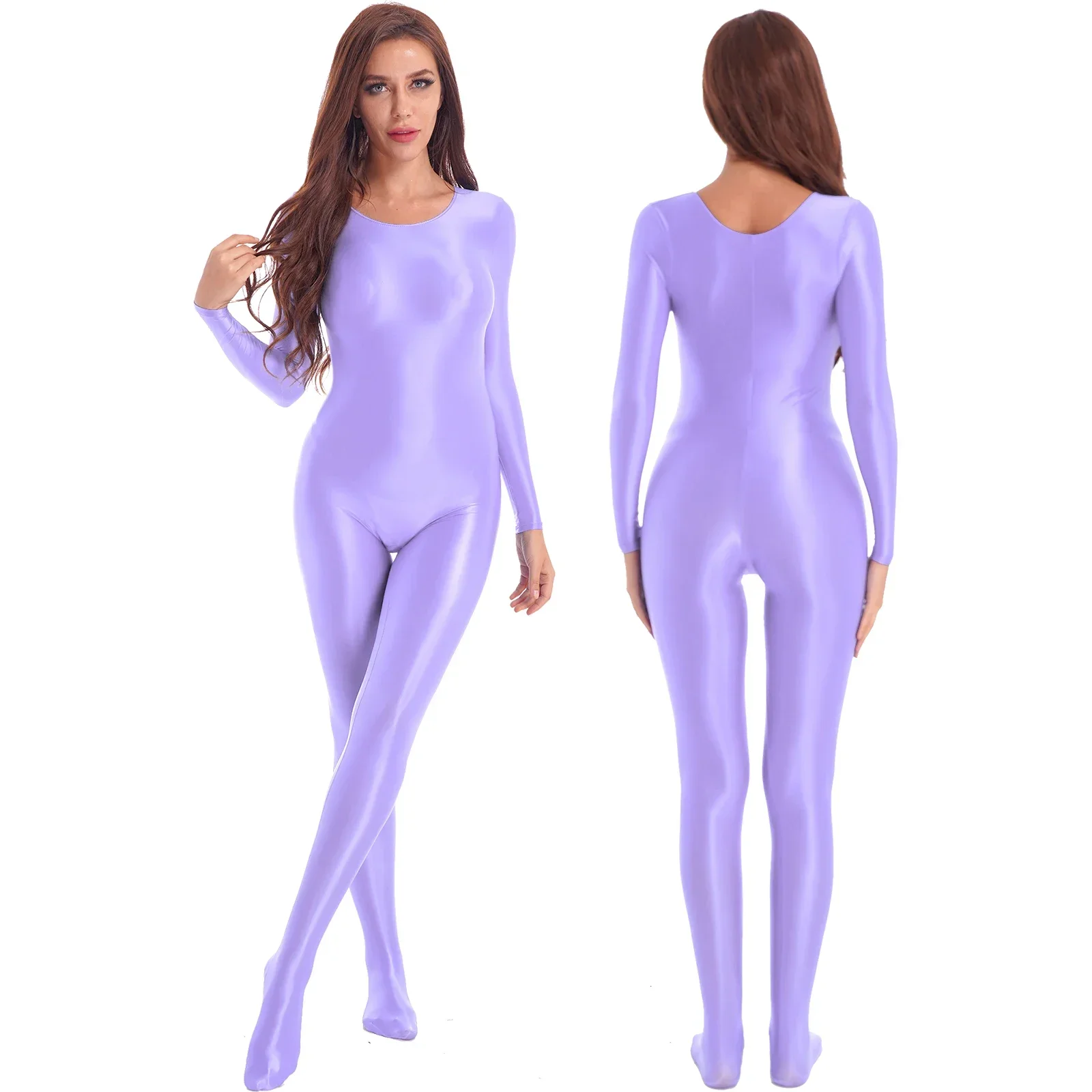 Body brillante de manga larga para mujer, mono, lencería, ropa de dormir, gimnasia, Yoga, deportes, danza, leotardo, Catsuit, traje de baño