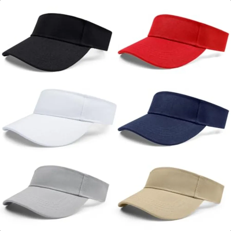 

6 Pieces Sports Sun Visor Hats for Women Men Adjustable Sun Protection Hat Caps for Golf Tennis Athletic Travel