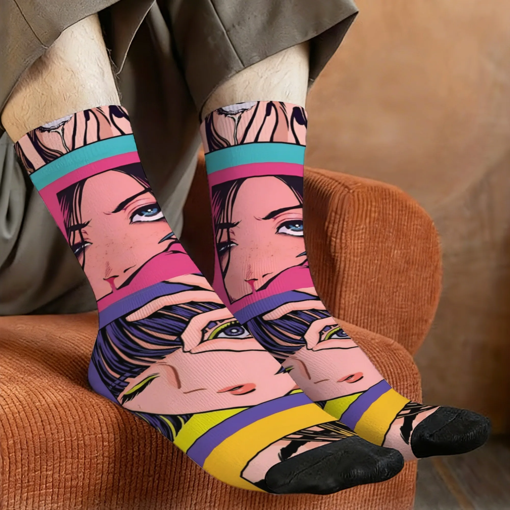 Harajuku Retro Japanischer Cyberpunk Manga-Mädchen-Print Herrensocken Neuartige Street-Trend Freizeitsocken Verrücktes Party-Urlaubsgeschenk