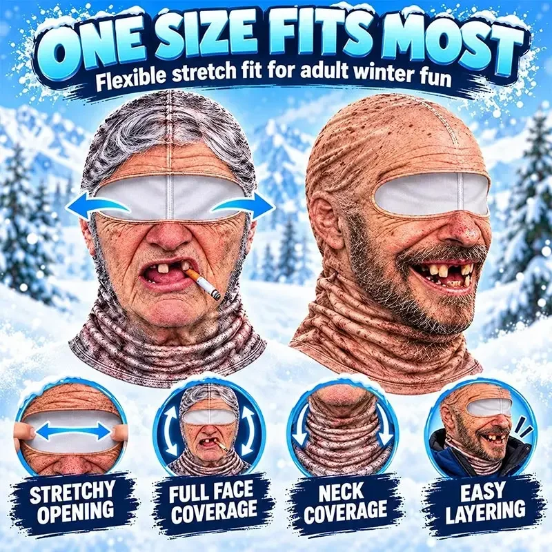 Funny 3D Face Balaclava Hat Full Face Mask Covering Hood Balaclava Motorcycle Riding Skiing Face Mask Outdoor Warm Balaclava Hat