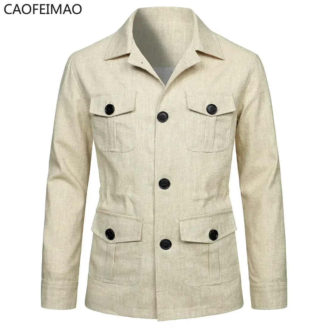 Cotton Linen Cargo Jackets Men 2023 New Multi Pockets Outdoor Jacket Coat Spring Fashion Causal Streetwear Work Jacket Outwear