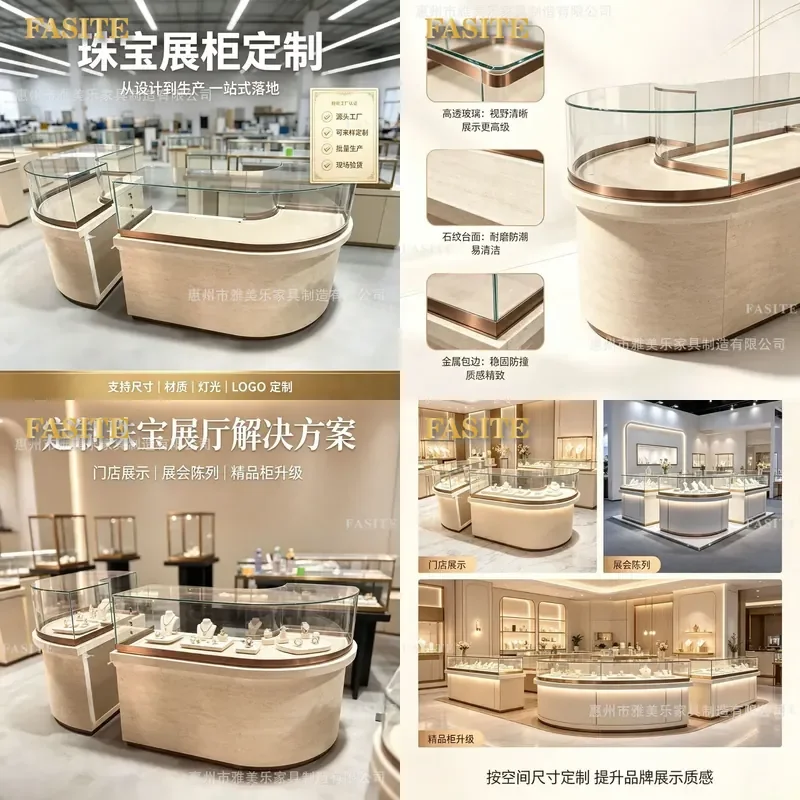 For Light Luxury Arc Jewelry Counter Store Corner Glass Showcase Customizable Design Source Factory Support