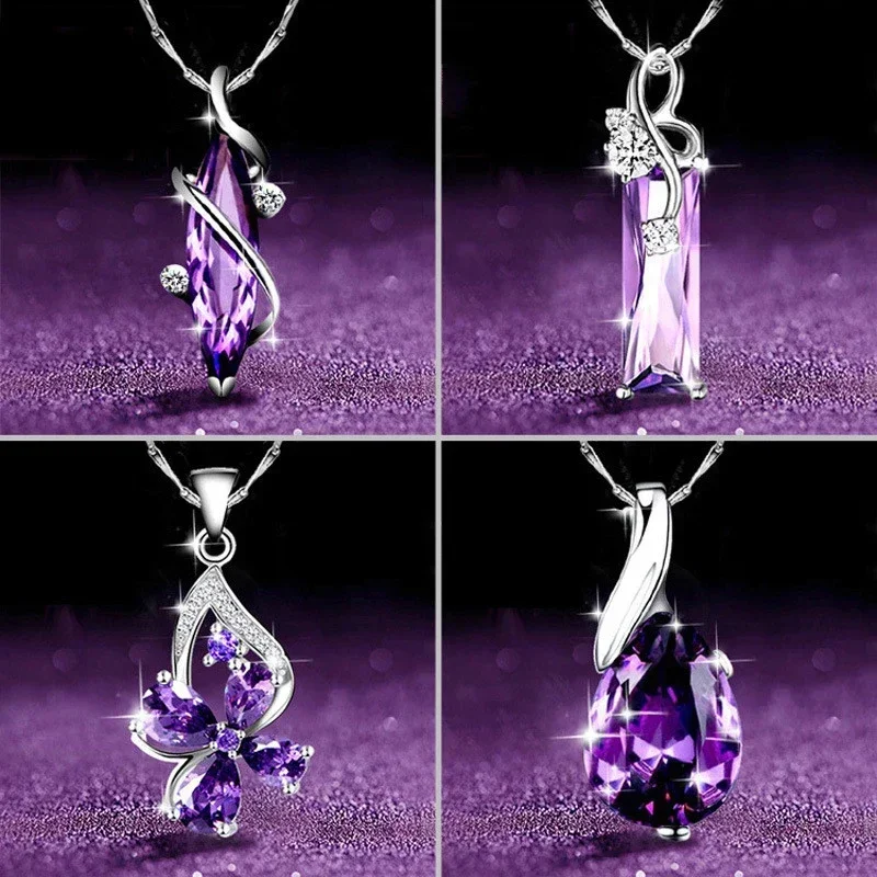 Charming Purple CZ Series Necklace for Women Engagement Wedding Party Lady's Accessories Newly Designed Jewelry Drop Ship