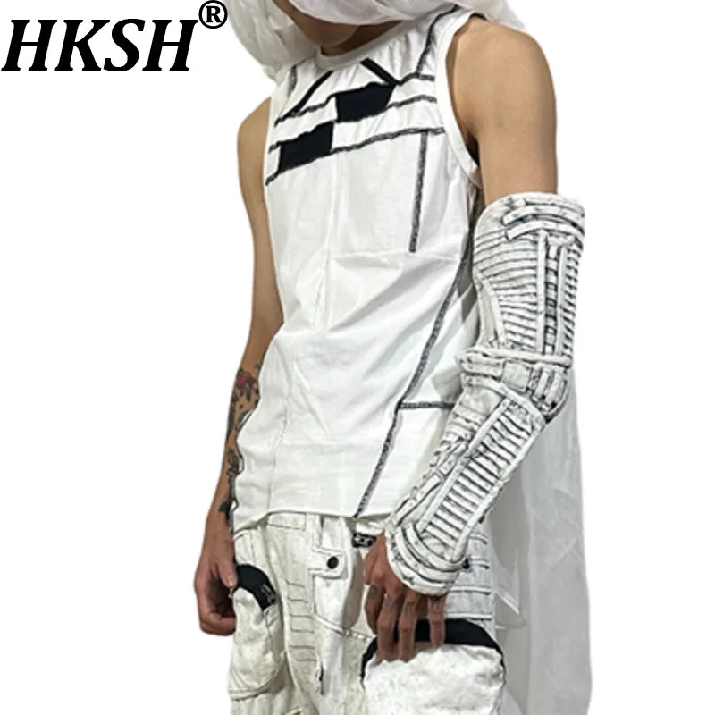 

HKSH Man's Waste Land Cotton Heavy Dark Faded Distressed Hollow Decoration Tab Cosplayer Mecha Single Arm Sleeve Gloves HK6280